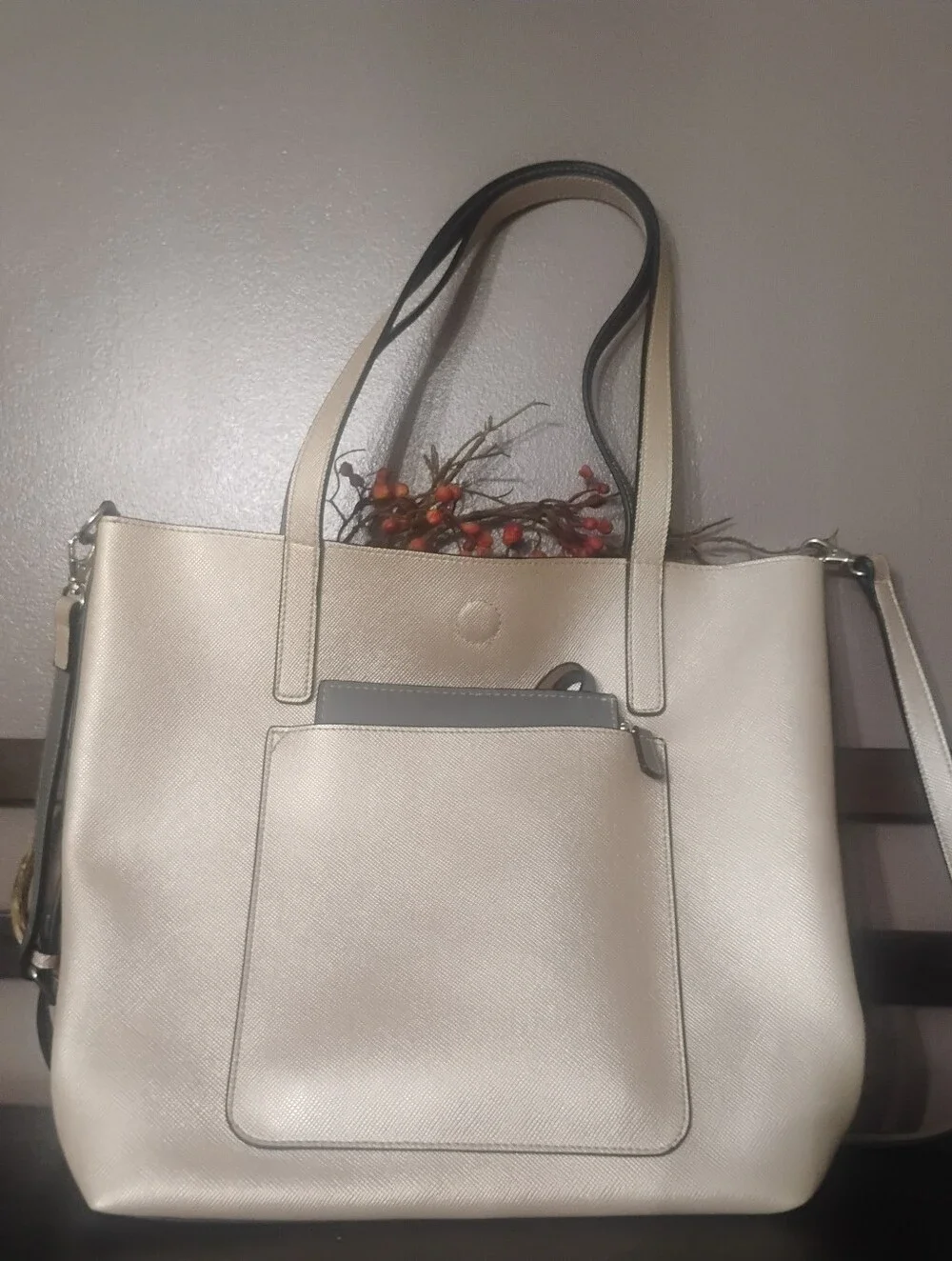 Champagne & Gray Tote with Crossbody Strap NWOT